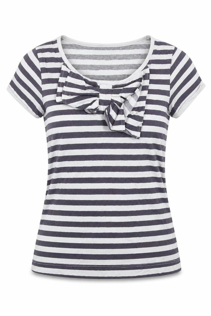 Great Plains Womens Blue Striped 100% Cotton Basic T-Shirt Size XS Scoop Neck