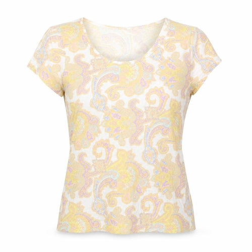 Lands' End Womens White Paisley Viscose Basic T-Shirt Size 10 Scoop Neck
