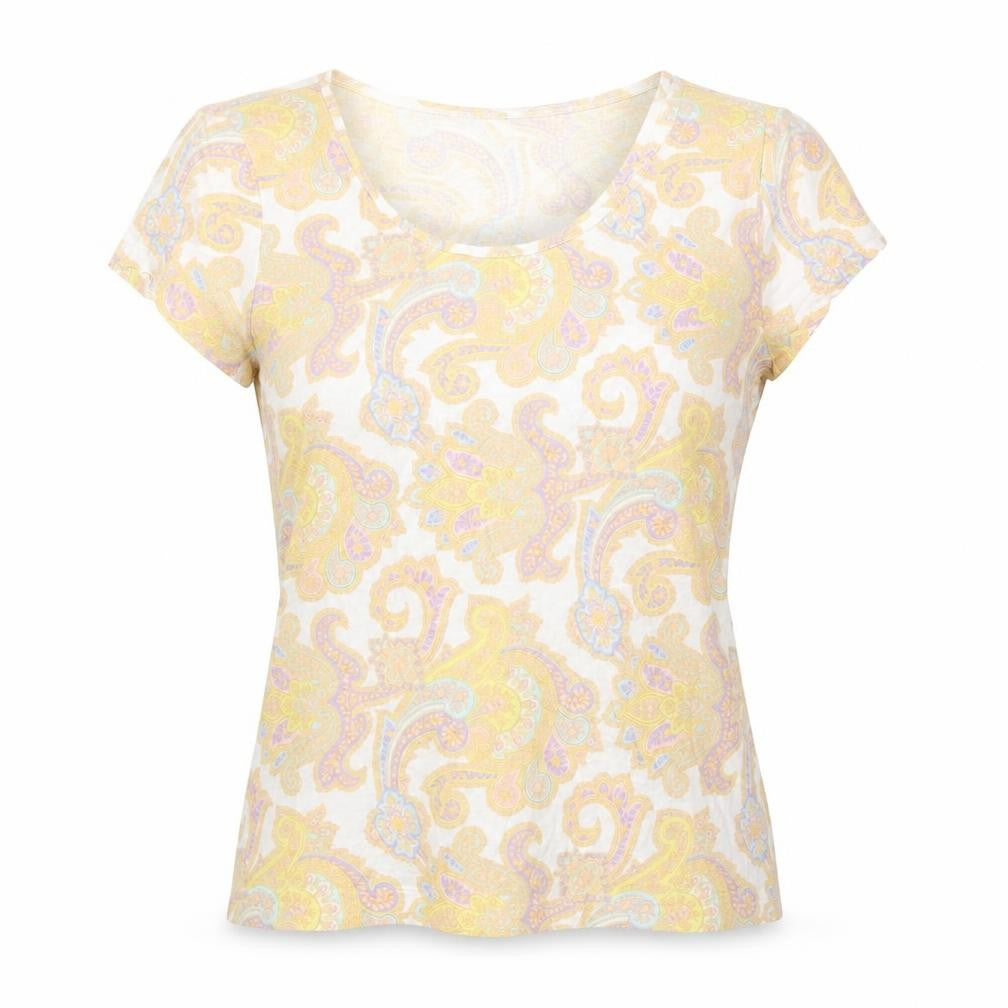 Lands' End Womens White Paisley Viscose Basic T-Shirt Size 10 Scoop Neck