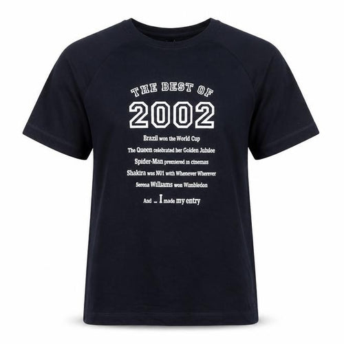 Da londra Womens Blue Cotton Basic T-Shirt Size M Round Neck - 2002 Birth Slogan