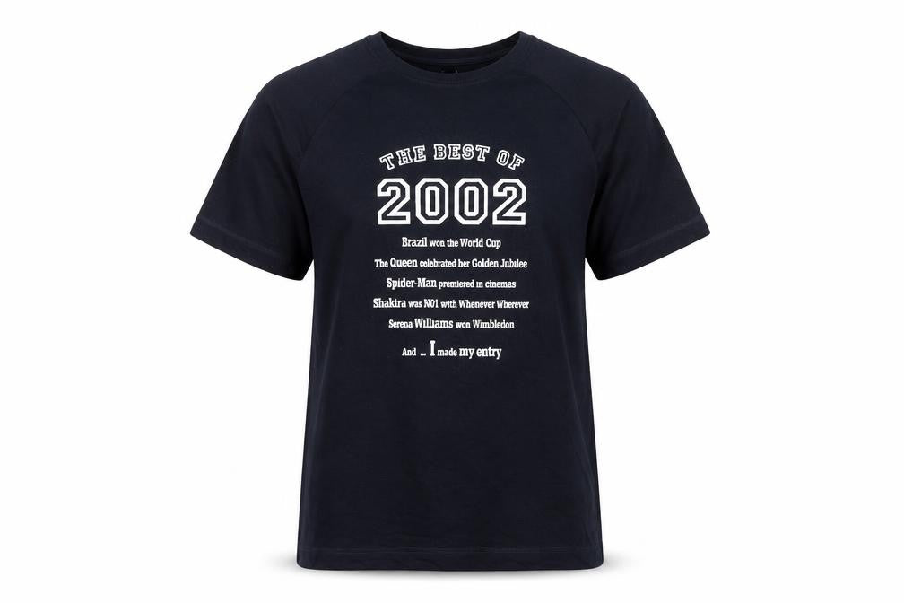 Da londra Womens Blue Cotton Basic T-Shirt Size M Round Neck - 2002 Birth Slogan