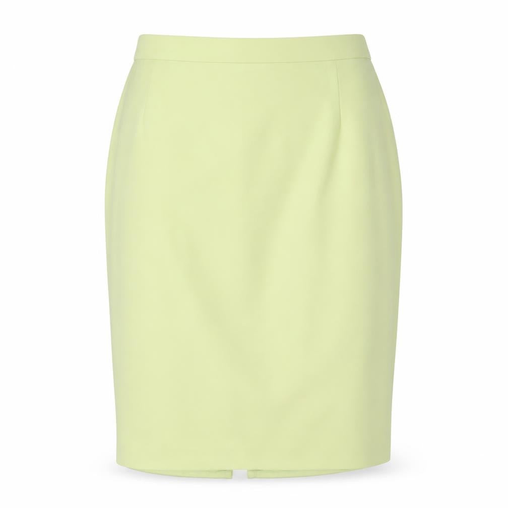 Front view of Hermann Lange women’s green polyester straight & pencil skirt, size UK 14, zip
