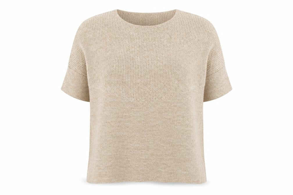 Front view of Peter Hahn women’s brown scoop neck cotton jumper, size UK 10