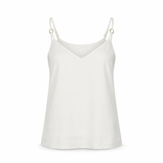 Front view of Dorothy Perkins women’s white polyester basic tank, size UK 6, v-neck