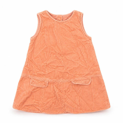 NEXT Girls Orange Cotton A-Line Size 5-6 Years Round Neck Button