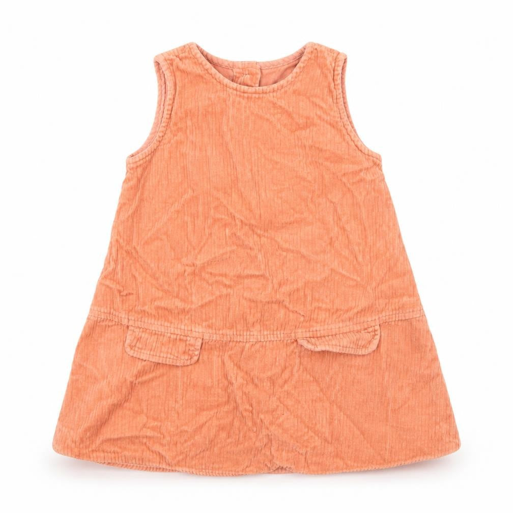 NEXT Girls Orange Cotton A-Line Size 5-6 Years Round Neck Button