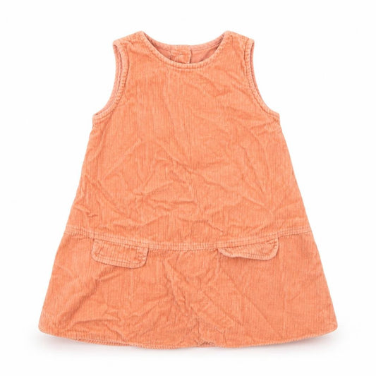 Front view of Next girls’ orange cotton a-line, size 5-6, years round neck button
