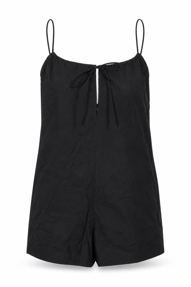 Zara Womens Black 100% Cotton Playsuit One-Piece Size M Tie