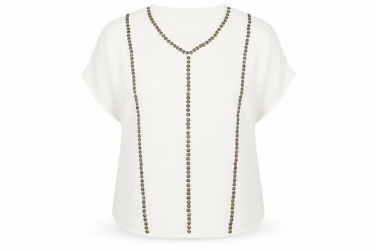 Front view of Nightingales women’s white polyester basic blouse, size UK 16, v-neck