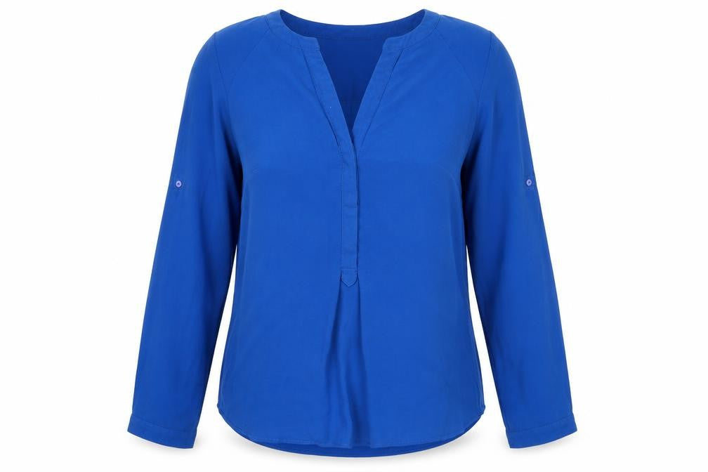 Warehouse Womens Blue Polyester Basic Blouse Size 8 V-Neck