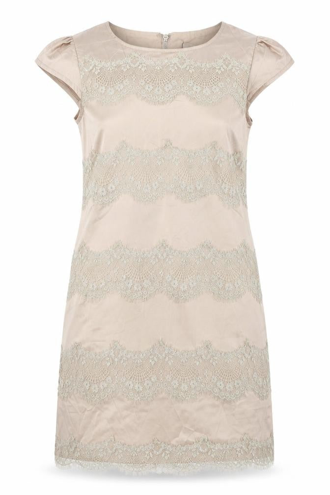 AX Paris Womens Gold Polyester Shift Size 10 Boat Neck Zip - Lace Detail