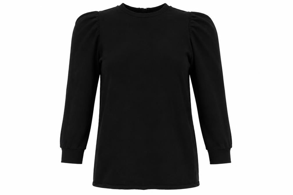 Front view of Miss Selfridge women’s black round neck cotton jumper, size UK 6
