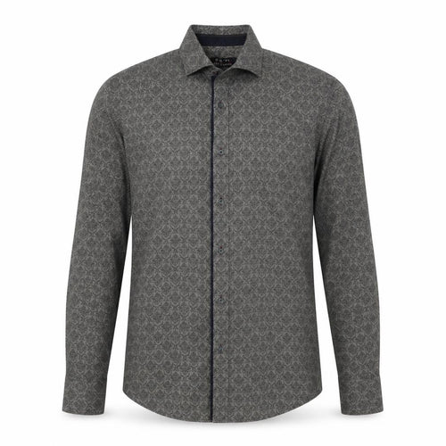 24/7 Comfort Apparel Mens Grey Geometric Cotton Button-Up Size M Collared Button