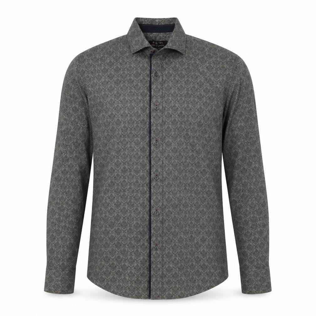 24/7 Comfort Apparel Mens Grey Geometric Cotton Button-Up Size M Collared Button
