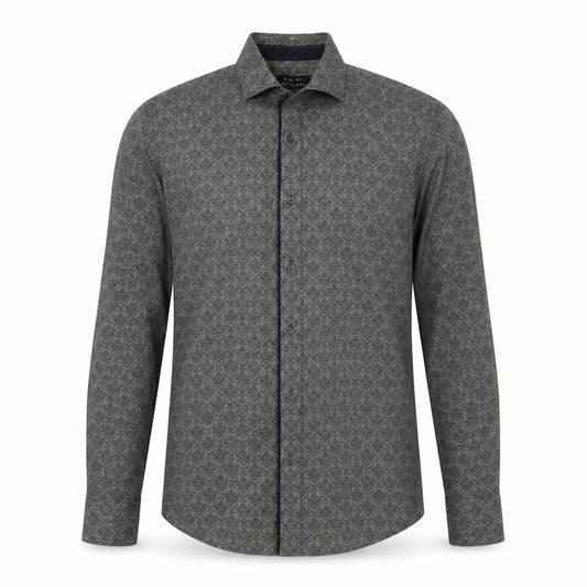 24/7 Comfort Apparel Mens Grey Geometric Cotton Button-Up Size M Collared Button