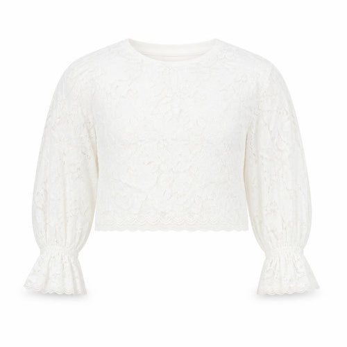 Zara Womens White Floral Cotton Cropped Blouse Size M Round Neck