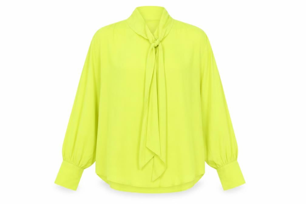 Zara Womens Yellow Viscose Basic Blouse Size XS Round Neck - Pussy Bow Neck