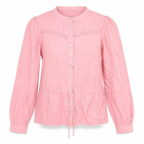 Marks and Spencer Womens Pink Viscose Basic Blouse Size 6 Round Neck - Lace Detail Drawstring Waist