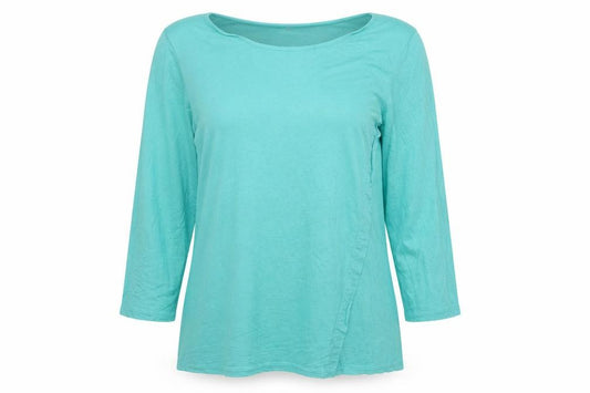 Front view of Preworn women’s green polyester basic blouse, size XL, boat neck