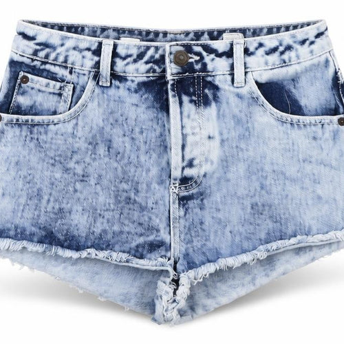 Topshop Womens Blue Cotton Hot Pants Shorts Size 28 in L3 in Regular Button - Acid Wash