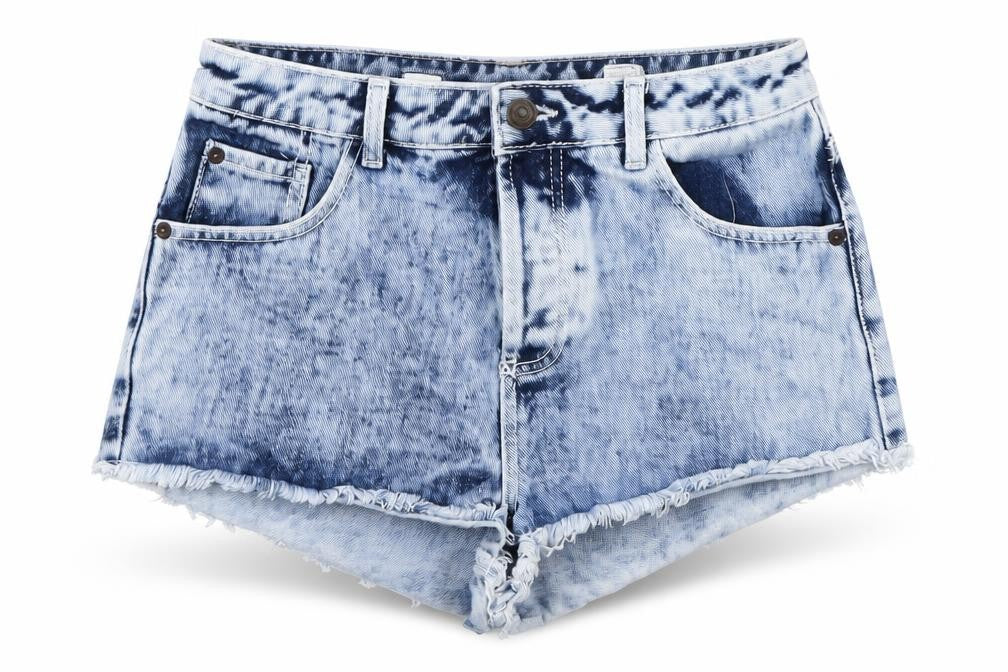 Topshop Womens Blue Cotton Hot Pants Shorts Size 28 in L3 in Regular Button - Acid Wash