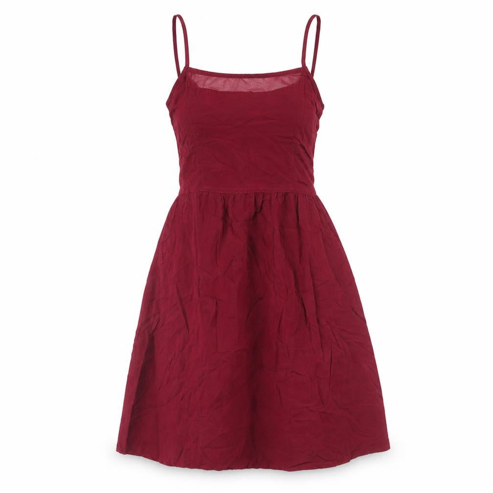 Front view of H&M women’s red viscose mini, size UK 4, square neck zip