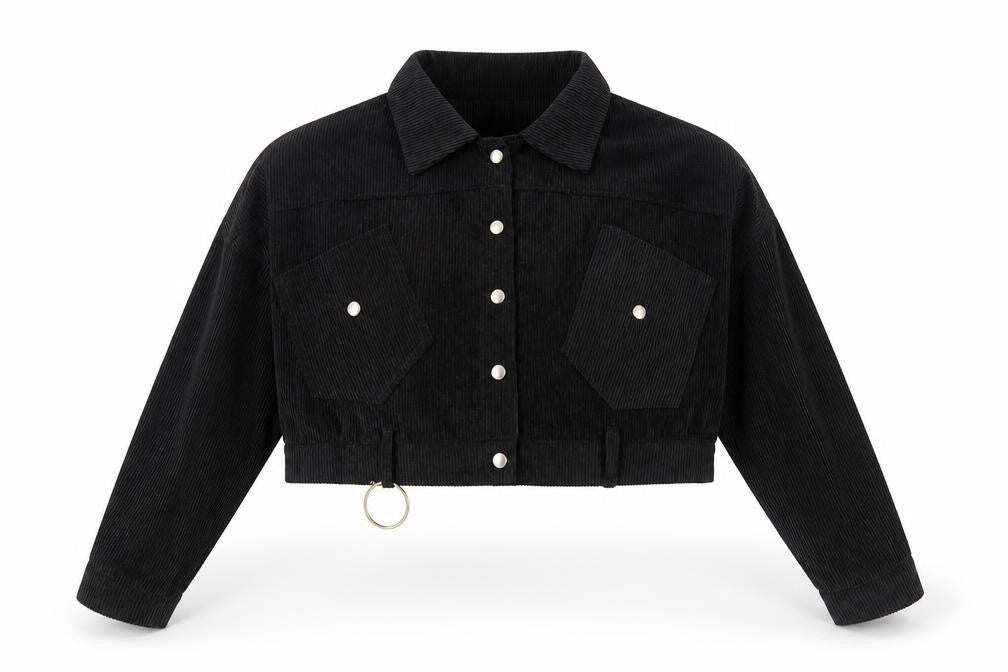 Front view of Classic Fashion women’s black jacket, size S, snap