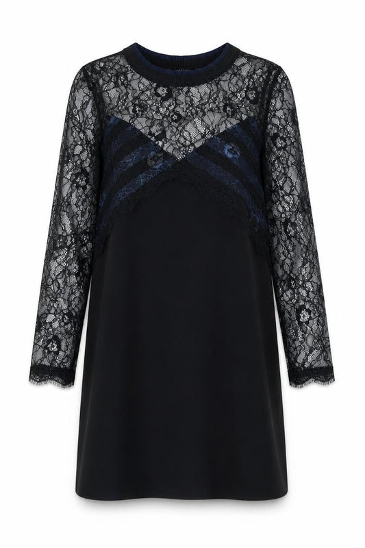 Front view of Zara women’s black polyamide shift, size XS, round neck pullover - lace top