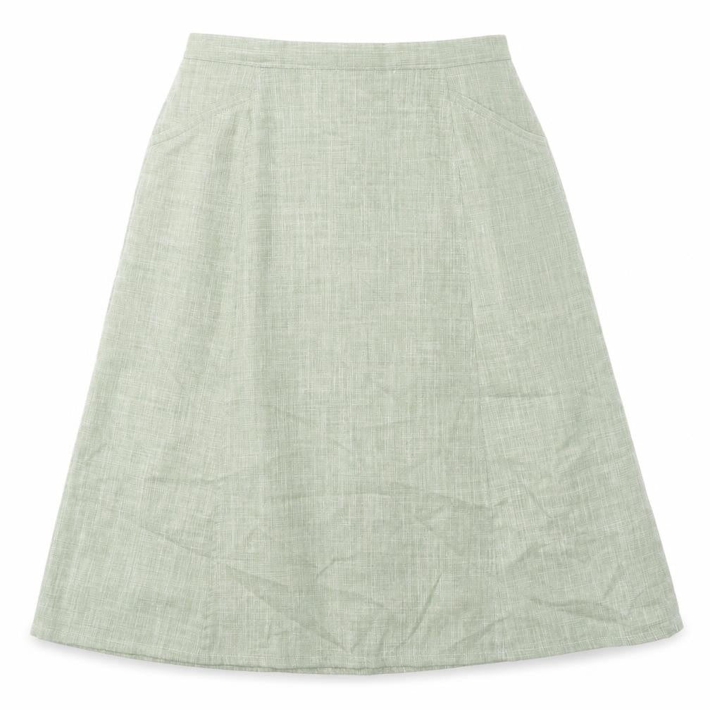 Front view of Cotswold women’s green polyester a-line skirt, size UK 14, zip