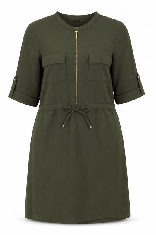 Front view of F&F women’s green polyester a-line, size UK 6, round neck zip - drawstring waist