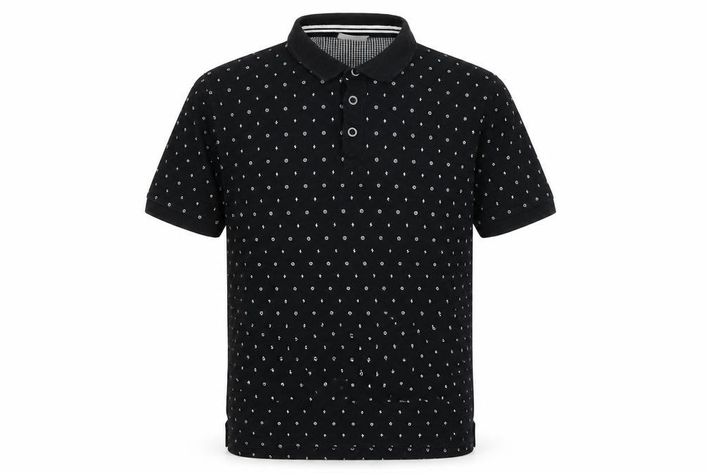 Jefferson Boys Black Geometric Cotton Basic Polo Size L Collared Button - Lightening Bolt