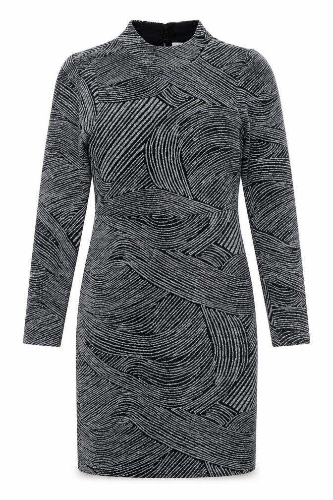 Apricot Womens Black Geometric Nylon Bodycon Size 12 Mock Neck Hook & Eye