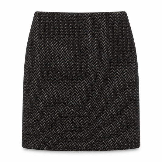 Front view of Marks & Spencer women’s black geometric polyester skort skirt, size UK 6, zip