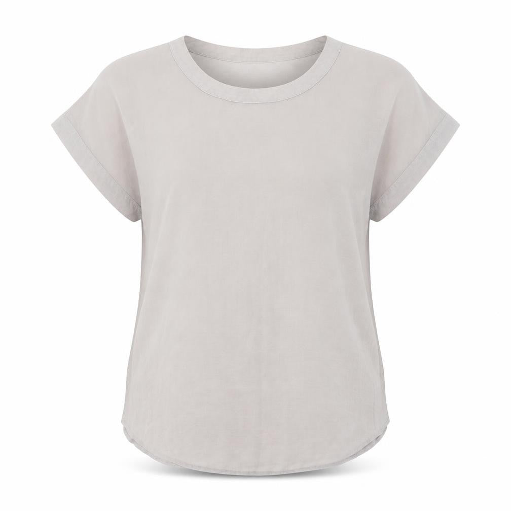 Front view of M&Co women’s grey polyester basic t-shirt, size UK 14, scoop neck