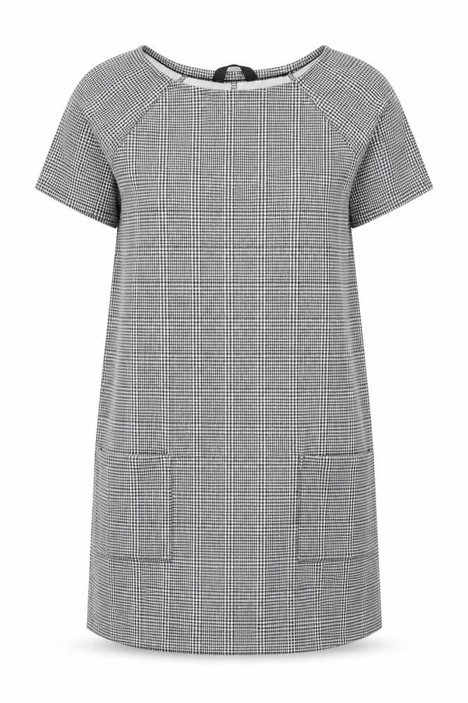 Front view of New Look women’s black check polyester shift, size UK 14, boat neck pullover