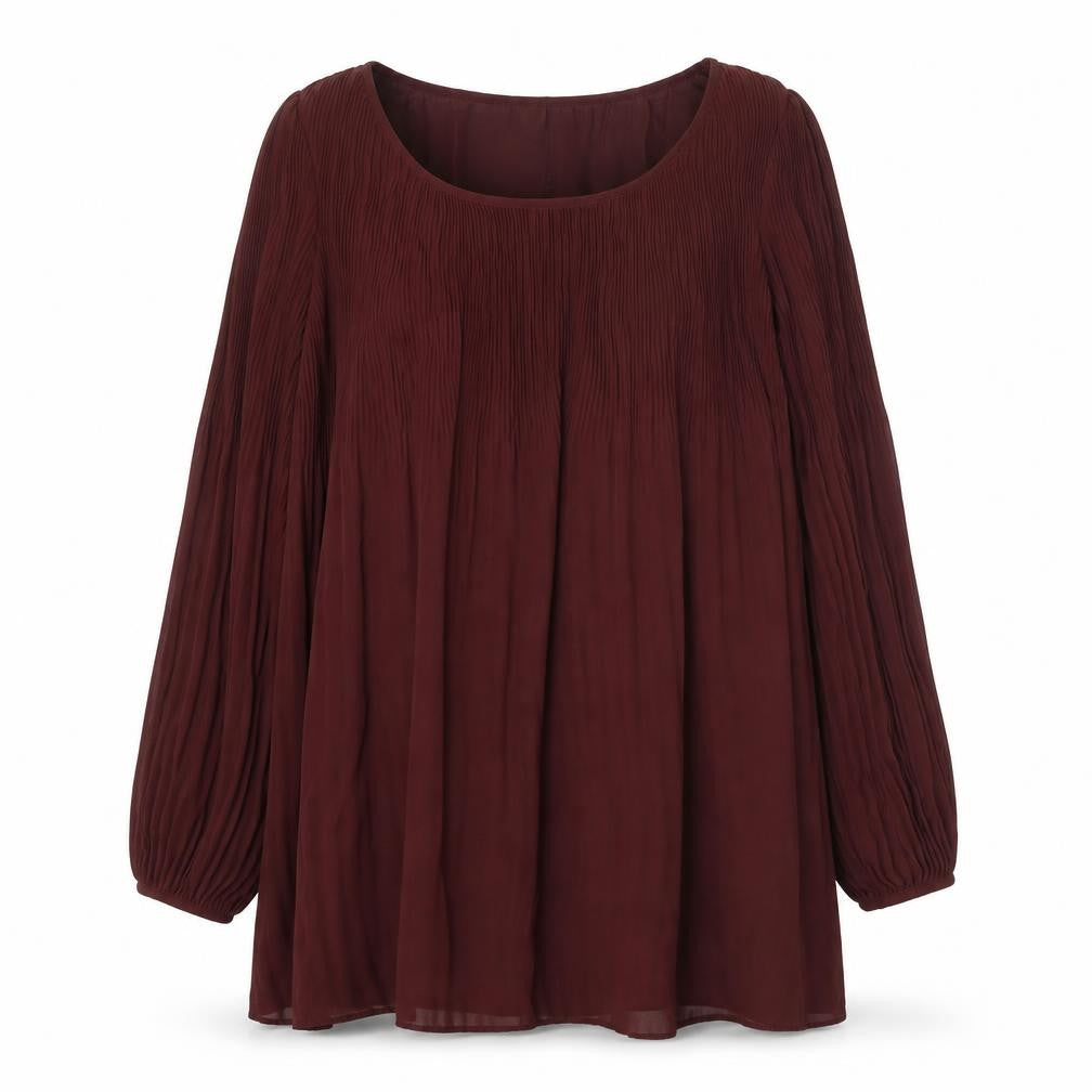 Front view of Phase Eight women’s brown polyester trapeze & swing, size UK 8, scoop neck pullover - pleated