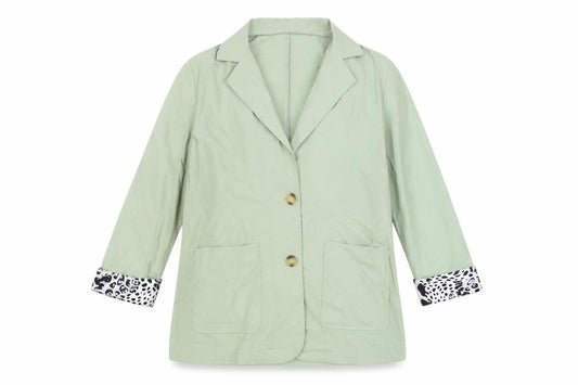 Front view of SHEIN women’s green jacket blazer, size M, button