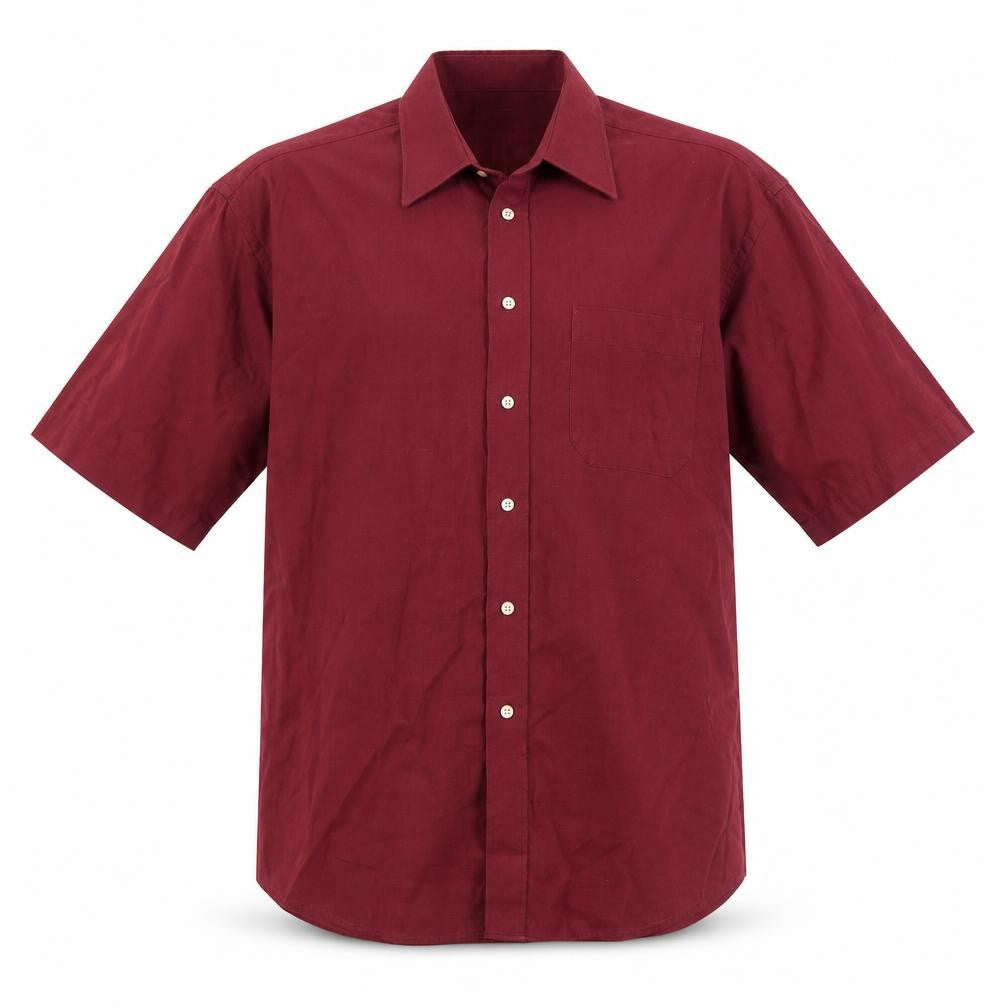 Front view of Marks & Spencer men’s red cotton button-up, size 16.5 collared button