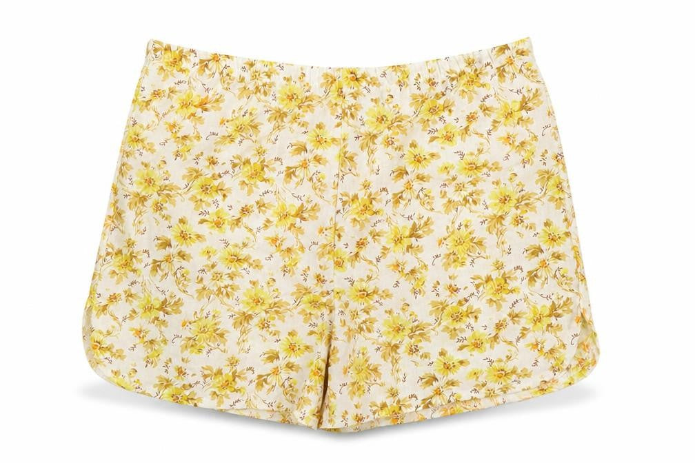 Preworn Womens Yellow Floral Polyester Basic Shorts Size M Regular Pull On
