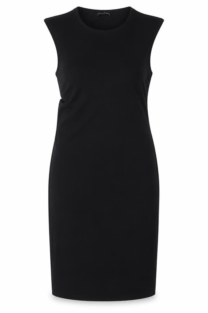 Front view of Debenhams women’s black polyester pencil dress, size UK 12, round neck pullover