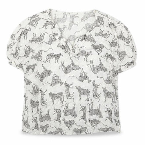 Primark Womens White Geometric Viscose Cropped Blouse Size 10 Cowl Neck - Cheetah