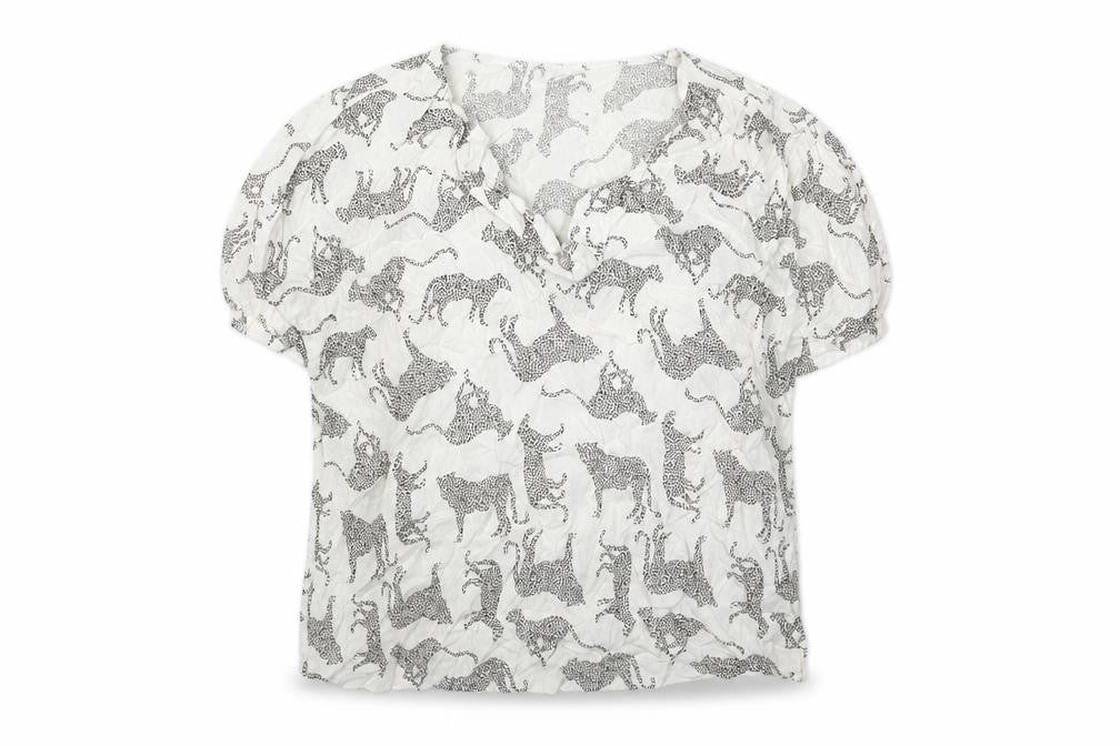 Primark Womens White Geometric Viscose Cropped Blouse Size 10 Cowl Neck - Cheetah