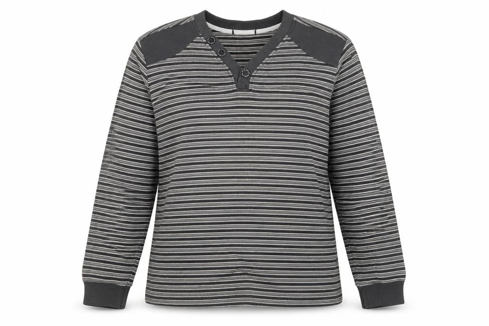 Front view of George women’s grey striped cotton pullover sweatshirt, size XL, pullover
