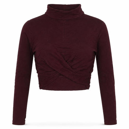 Topshop Womens Red Cotton Cropped Blouse Size 4 High Neck - Knot Front
