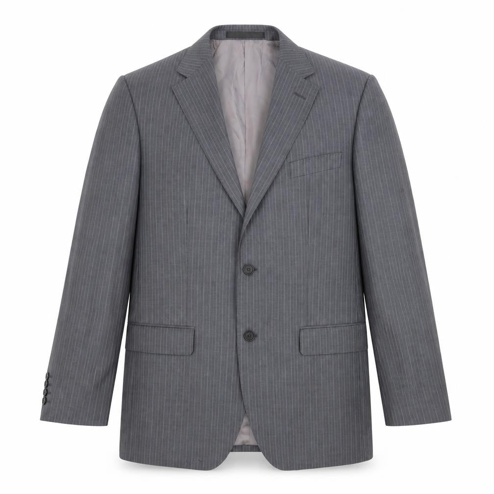 Front view of Marks & Spencer men’s grey striped wool jacket suit jacket, size 42, regular