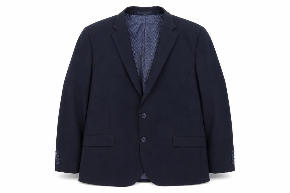 Front view of Marks & Spencer men’s blue wool jacket suit jacket, size 2XL, regular