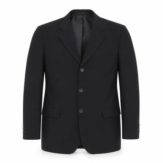 Front view of Lincroft men’s black polyester jacket suit jacket, size 40, regular