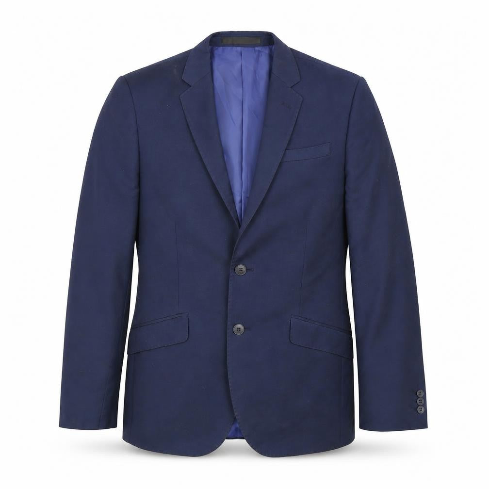 Front view of Marks & Spencer men’s blue polyester jacket suit jacket, size M, regular