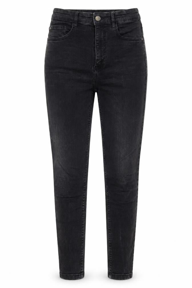 Front view of Pull&Bear women’s black cotton skinny jeans, size UK 28, 28-inch leg regular zip