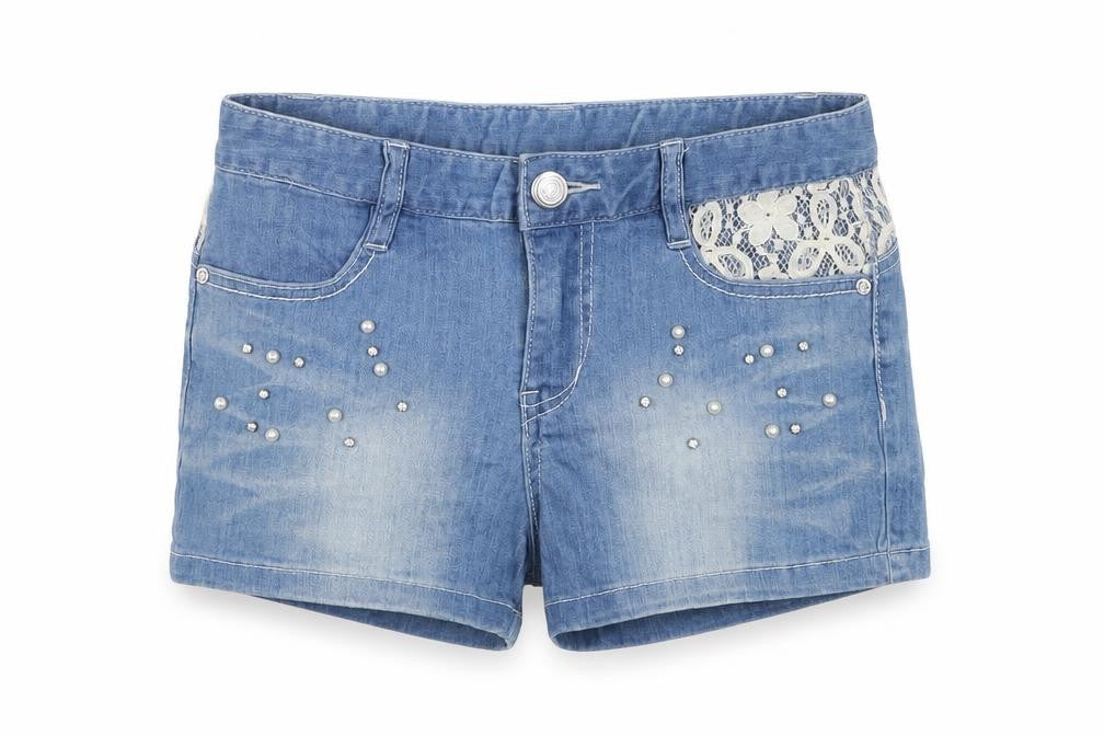 Beans West Womens Blue Cotton Boyfriend Shorts Size 25 in L3 in Regular Button - Lace Detail